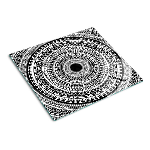 Tagliere in vetro Mandala nei toni del bianco e del nero
