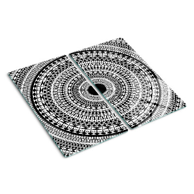 Tagliere in vetro Mandala nei toni del bianco e del nero
