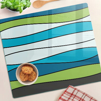 Tagliere in vetro Onde nei toni del blu e del verde