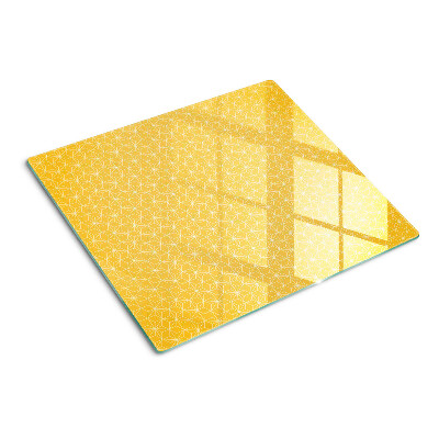 Tagliere in vetro temperato Fiore della vita su sfondo giallo