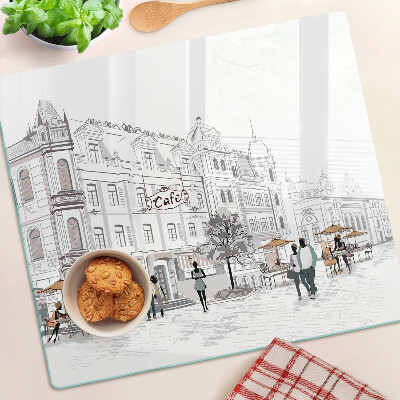 Tagliere in vetro Paesaggio del caffè in città