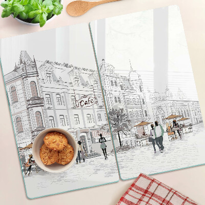 Tagliere in vetro Paesaggio del caffè in città