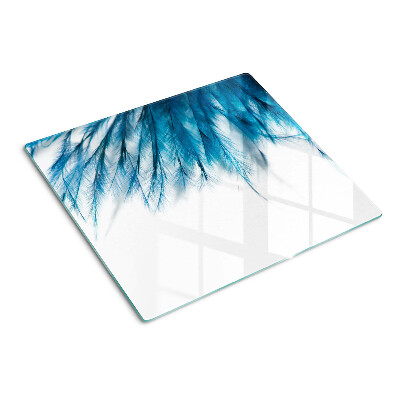 Tagliere in vetro temperato Piume blu su sfondo bianco