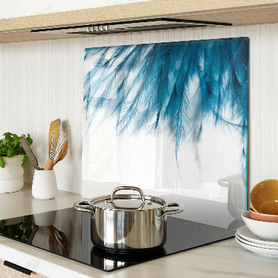 Tagliere in vetro temperato Piume blu su sfondo bianco