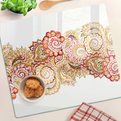 Tagliere in vetro Motivo Paisley nei toni del rosso e dell'oro