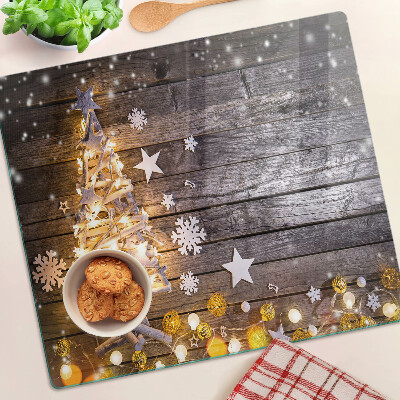 Tagliere in vetro Albero di Natale con decorazioni