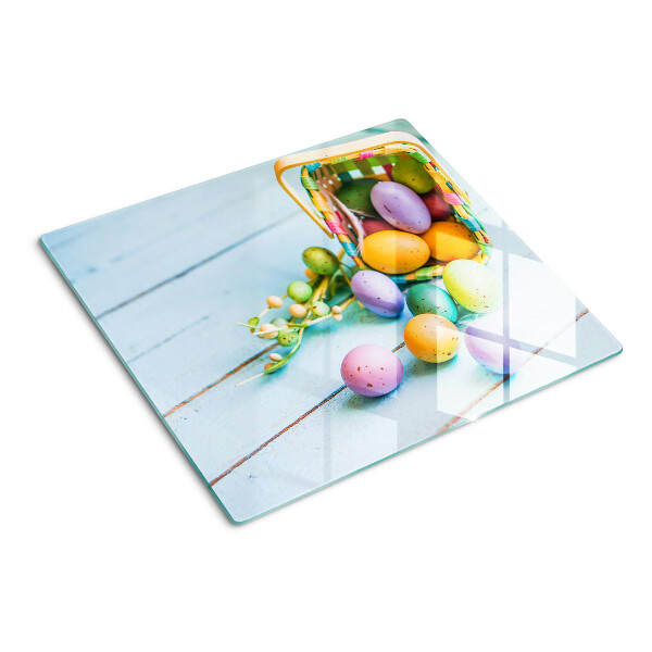 Tagliere in vetro temperato Uova di Pasqua colorate in un cestino