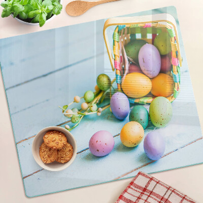 Tagliere in vetro temperato Uova di Pasqua colorate in un cestino