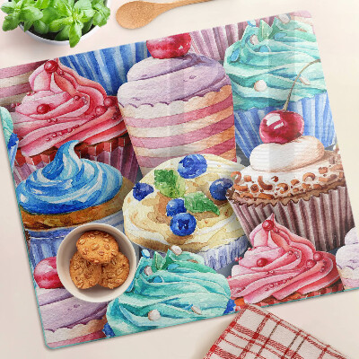 Tagliere in vetro Cupcake e pasticcini colorati