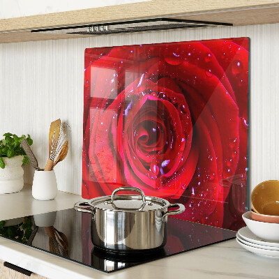 Tagliere in vetro temperato Rosa rossa con gocce d'acqua
