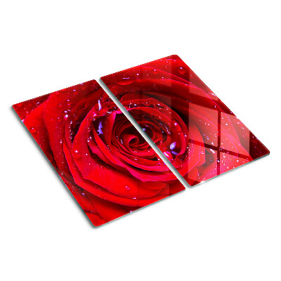 Tagliere in vetro temperato Rosa rossa con gocce d'acqua