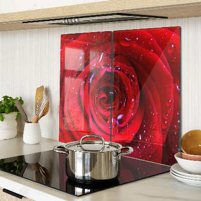 Tagliere in vetro temperato Rosa rossa con gocce d'acqua