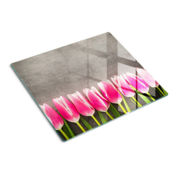 Tagliere in vetro Tulipani su sfondo grigio