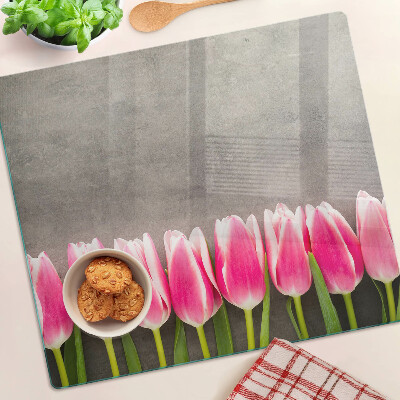 Tagliere in vetro Tulipani su sfondo grigio