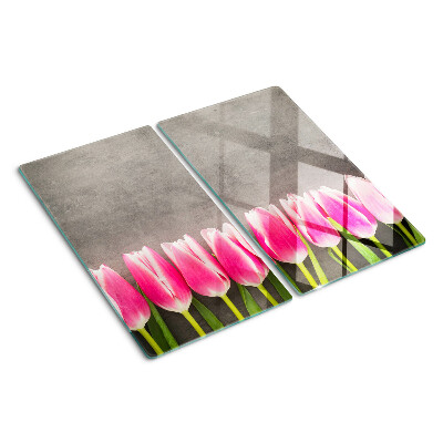 Tagliere in vetro Tulipani su sfondo grigio