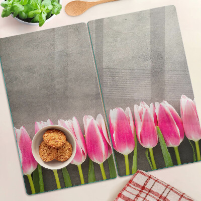 Tagliere in vetro Tulipani su sfondo grigio
