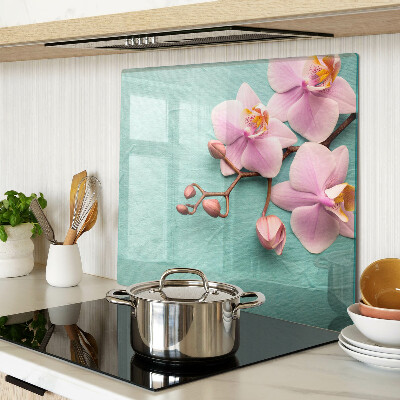 Tagliere in vetro temperato Orchidee su sfondo blu