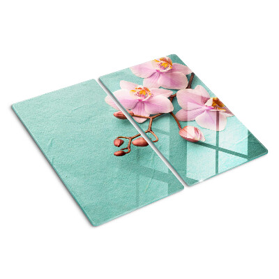 Tagliere in vetro temperato Orchidee su sfondo blu