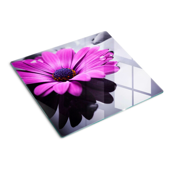 Tagliere in vetro temperato Fiore viola con gocce d'acqua
