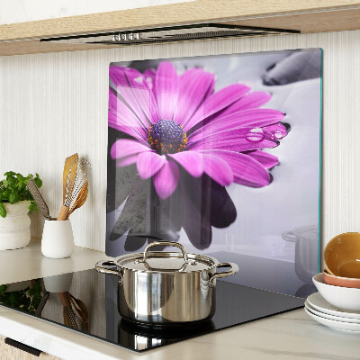 Tagliere in vetro temperato Fiore viola con gocce d'acqua
