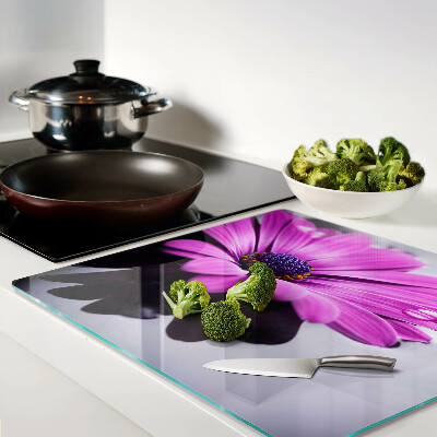 Tagliere in vetro temperato Fiore viola con gocce d'acqua