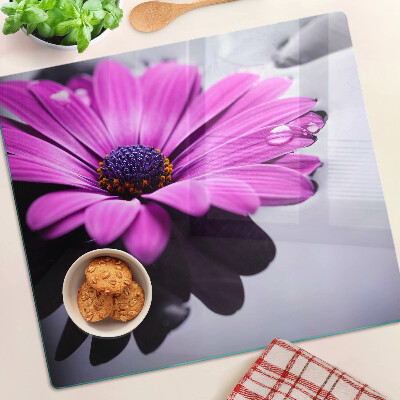 Tagliere in vetro temperato Fiore viola con gocce d'acqua
