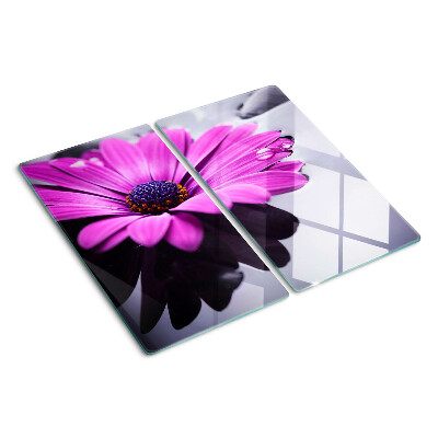 Tagliere in vetro temperato Fiore viola con gocce d'acqua