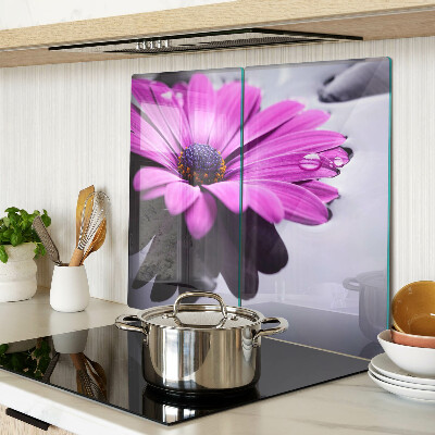 Tagliere in vetro temperato Fiore viola con gocce d'acqua
