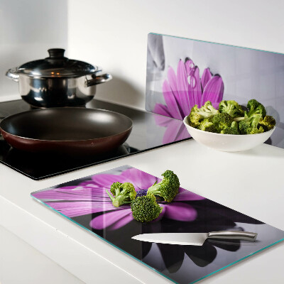 Tagliere in vetro temperato Fiore viola con gocce d'acqua