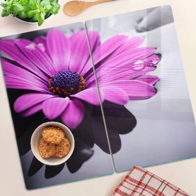 Tagliere in vetro temperato Fiore viola con gocce d'acqua
