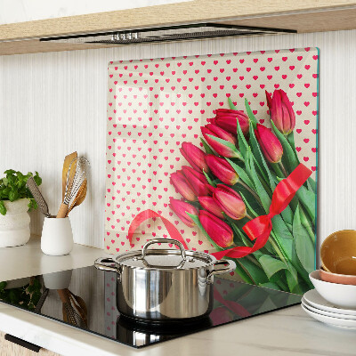 Tagliere in vetro Tulipani con cuori e nastro