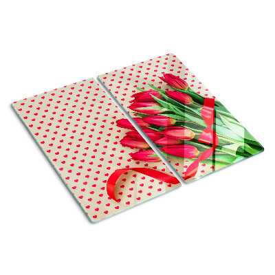 Tagliere in vetro Tulipani con cuori e nastro