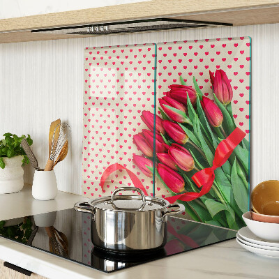 Tagliere in vetro Tulipani con cuori e nastro
