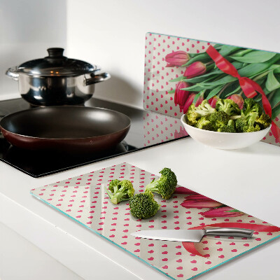Tagliere in vetro Tulipani con cuori e nastro