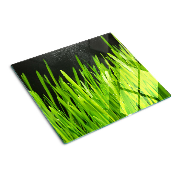 Tagliere in vetro Erba verde con gocce d'acqua
