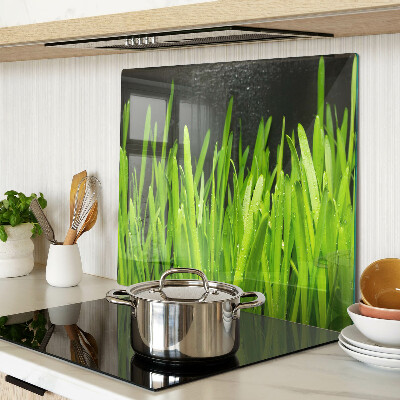 Tagliere in vetro Erba verde con gocce d'acqua