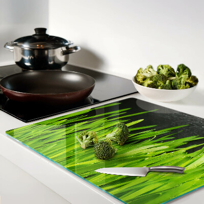 Tagliere in vetro Erba verde con gocce d'acqua