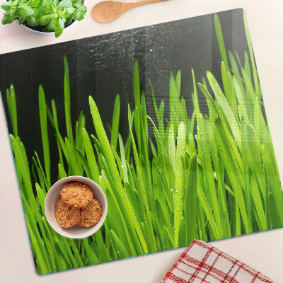 Tagliere in vetro Erba verde con gocce d'acqua