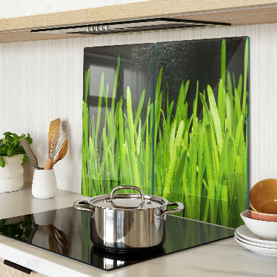 Tagliere in vetro Erba verde con gocce d'acqua