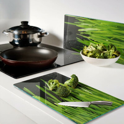 Tagliere in vetro Erba verde con gocce d'acqua