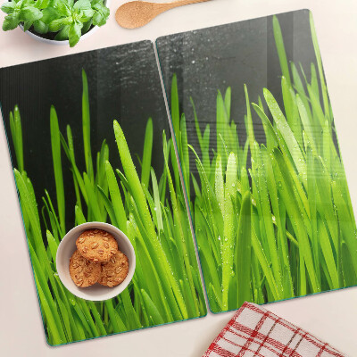 Tagliere in vetro Erba verde con gocce d'acqua