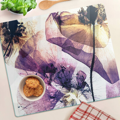 Tagliere in vetro Fiori nelle tonalità del viola e del giallo