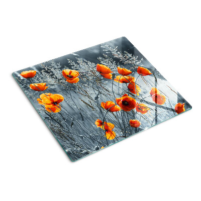 Tagliere in vetro temperato Paesaggio di papaveri in tonalità di grigio
