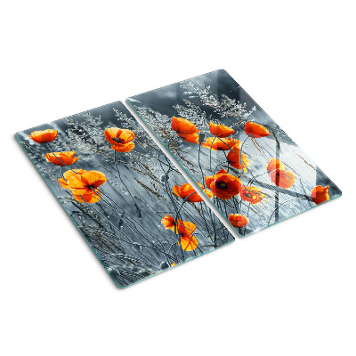 Tagliere in vetro temperato Paesaggio di papaveri in tonalità di grigio