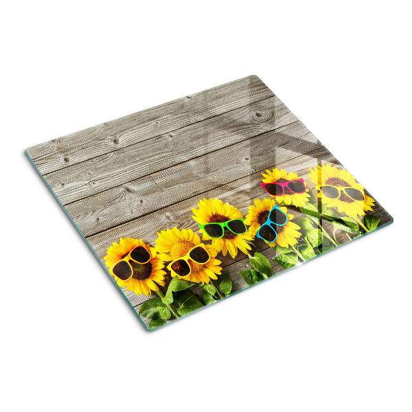 Tagliere in vetro temperato Girasoli con occhiali da sole