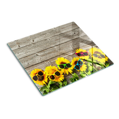 Tagliere in vetro temperato Girasoli con occhiali da sole