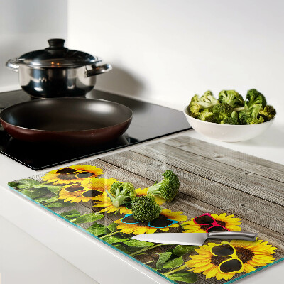 Tagliere in vetro temperato Girasoli con occhiali da sole
