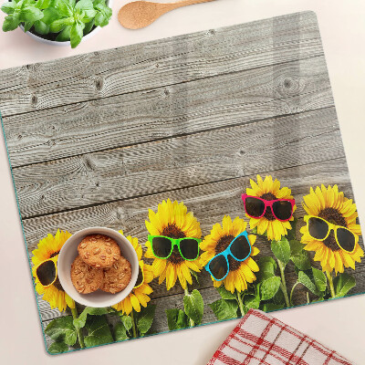 Tagliere in vetro temperato Girasoli con occhiali da sole