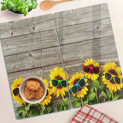 Tagliere in vetro temperato Girasoli con occhiali da sole