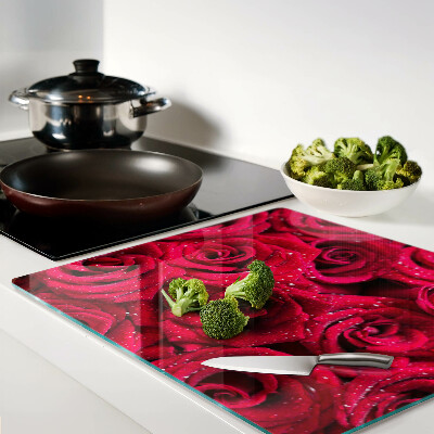 Tagliere in vetro temperato Rose di colore rosa intenso